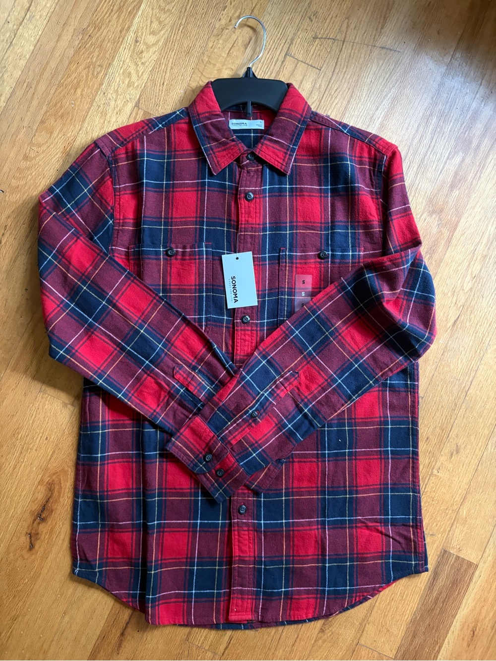 Sonoma Red and Navy Plaid Button-Down Shirt for Men